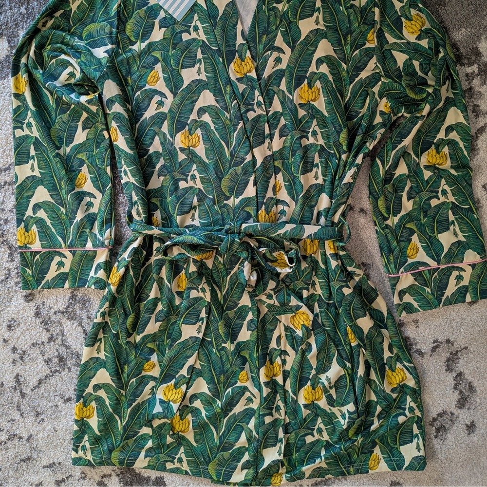 In My Sundays Palmera Banana Leaf Short Robe Green Yellow XS New